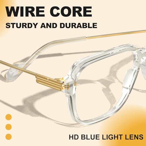 Image of VISOONE Oversized Blue Light Blocking Glasses with Chic Square TR90 Frame and Metal Temple for Women Men Ryan