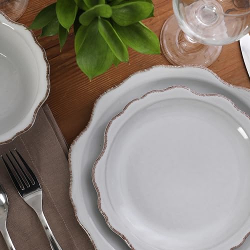 Image of Gibson Elite Kennon Road Plates and Bowls Set, 12-Piece Dinnerware Set, White Scalloped Stoneware Dishes, Dinner Plates, Salad Plates & Cereal Bowls, Reactive Glaze
