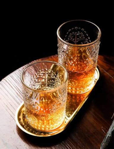 Image of PrimeWorld Romantic Embossed Water Glasses Set of 6 - 350ml | Vintage Clear Drinking Glass Tumblers for Juice, Whisky, Beer, Cocktails & Beverages