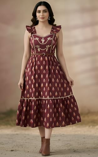 Image of Cotton Pochampally ikat unstitched blouse, Kurthi, long frock fabric material for women (1 meter, 2 meters & 3 meters)
