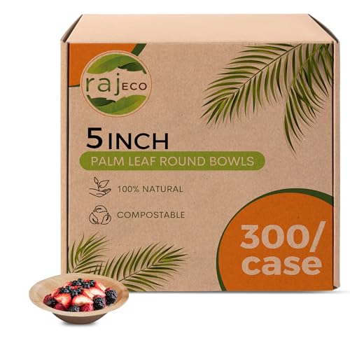 Raj Palm Leaf Bulk Bowls 5" 50-Pack (6 CASES - 300 PACK)