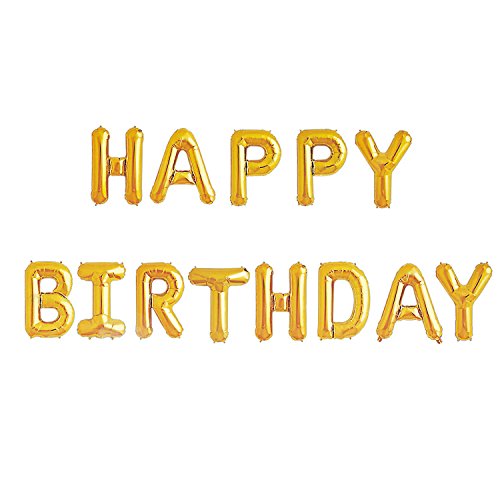 Happy Birthday Balloons Banner - Gold Mylar Foil Letter Balloons for Kids Girl Adult Baby 1st 2nd 3rd Birthday Party Decoration With 13 Balloons HAPPY BIRTHDAY,3 Free Straws,Reusable