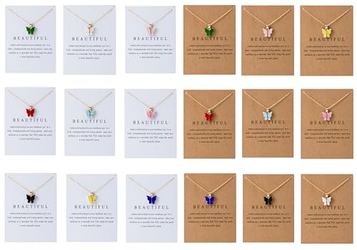 LOTSOF 18 Piece Butterfly Pendant Necklace Set Colorful Acrylic Chain Necklaces for Women Bohemian Jewelry Gift