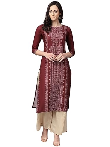 Vaamsi Women’S Crepe Regular Kurta (Vpk1651_Maroon_M)