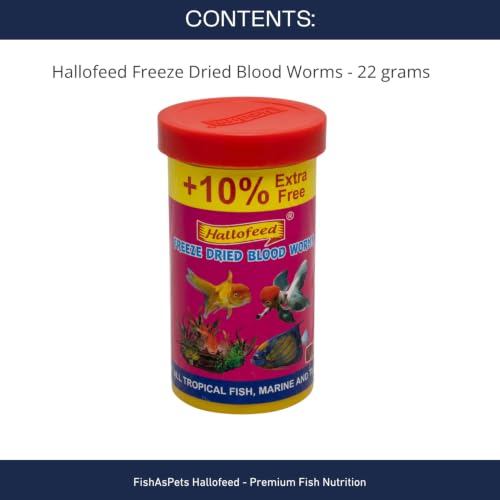 Image of Hallofeed Freeze Dried Blood Worms Fish Food - 22 Grams | Natural High-Protein Aquarium Feed | Enhances Color & Growth for Bettas, Cichlids, Goldfish & Tropical Fish