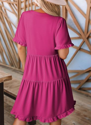 Image of Dokotoo Womens Summer Dresses 2026 V Neck A Line Short Sleeve Casual Ruffle Babydoll Mini Dress
