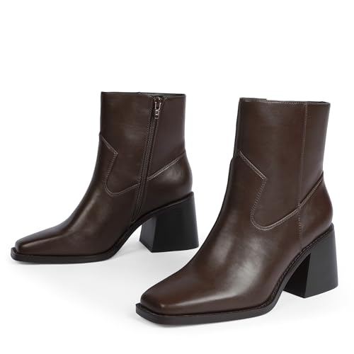 Ankle Boots for Women 2.76" Chunky Heel Square Toe Fall Winter Side Zipper Dress Ankle Booties for Women4