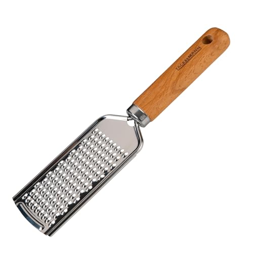 Fackelmann Handreibe für Parmesan, Käse und Zester – Käsereibe Perfekt für Pizza Und Pasta – Reibe aus Edelstahl und Buchenholz Im Italienischen Look, Silber/Braun