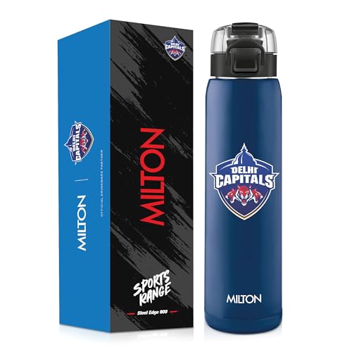 Image of Milton Sports Steel Edge 900 | DC Official Drinkware Partner I Limited Edition Delhi Capitals Water Bottle | PU Insulated Sipper with Twin Lid | Designed for Cricket Lovers I 600 ml | Blue