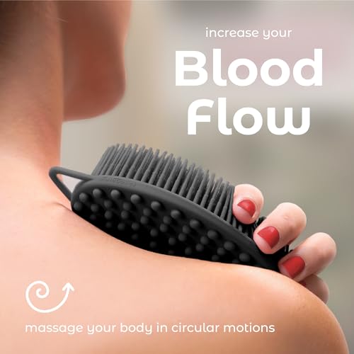 Image of MainBasics Exfoliating Silicone Body Scrubber Pro 2-in-1 Shower Scrubber for Body, Silicone Loofah and Body Massager (Black, Body + Massage)