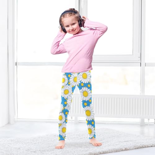 Blue Chrysanthemum Flower Girls Leggings Soft Stretch Workout Yoga Dance Pants for Kids Casual Tights4