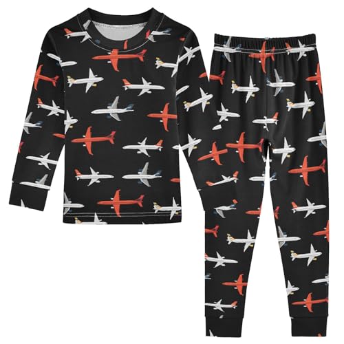 ALAZA Airplane Black 2 Piece Pajama Set Long Sleeve Top and Pants Sleepwear Unisex