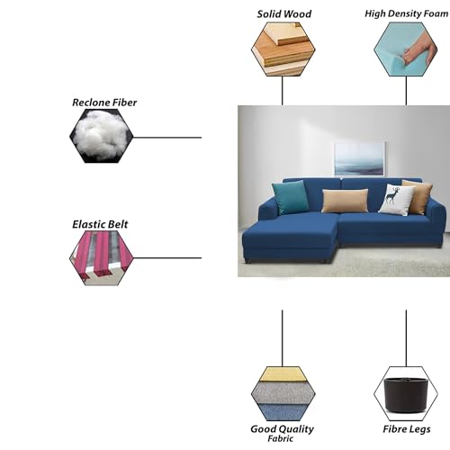 Image of Kraven LHS 4 Seater L Shape Sofa Set for Living Room (Blue Fabric) Premium Fabric Sofa