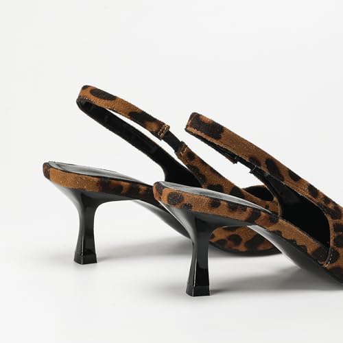 Generic Women's Black Slingback Heels with Pointed Toe, 3 in Heel (168-1Leopard Print, Adult, Women, 7, Numeric, US Footwear Size System, Wide), 109-13