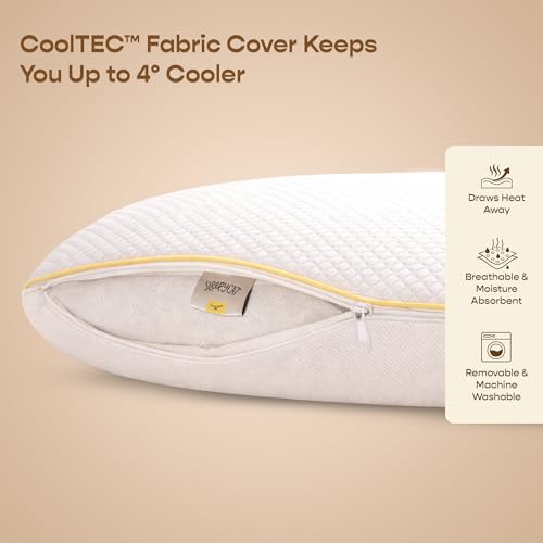 Image of SleepyCat CoolTEC Memory Foam Pillow | Full Size Ortho Support Pillow | No Sagging, Breaking or Flattening | Up to 4 Cooler | Perforated Memory Foam for Airflow | White, Set of 4 (25 x 16 Inches)