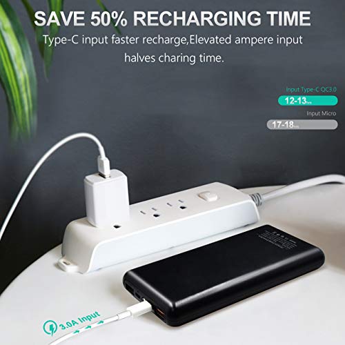 20000mAh Quick Charge Power Bank Type-C and 2 USB Orts with Flashlight Battery Pack Portable Charger for iPhone Xs X 8 7 6 Samsung Galaxy Note 9 S9 iPad Tablet (Black) - Thumbnail 4