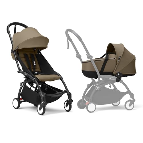 Cochecito YOYO3 de Stokke con Capazo para Recién Nacido - Incluye chasis en negro, pack color 6+ para YOYO (Toffee) y Capazo para Recién Nacido (Toffee)