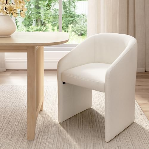 Bush Home Upholstered Dining Room Chair, Modern Barrel Back Design with Cushioned Seat, Kitchen Table Seating for Dining or Living Room, No Table, Camille Collection, Light Cream Fabric by Bush Home - Used condition - US$199.10