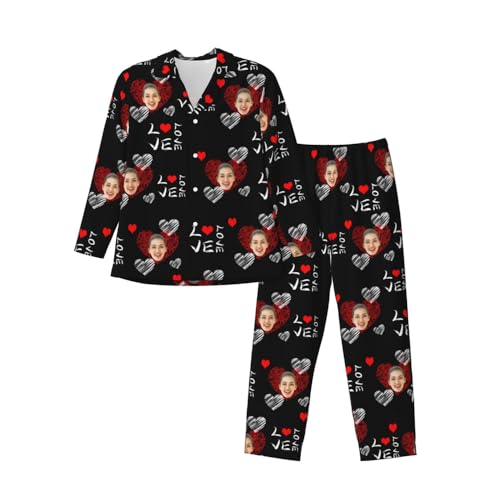 Personalized Face Photo Couple Pajamas Set, Custom Face Pajamas Button Down Matching Couples Pajamas for Women Men2