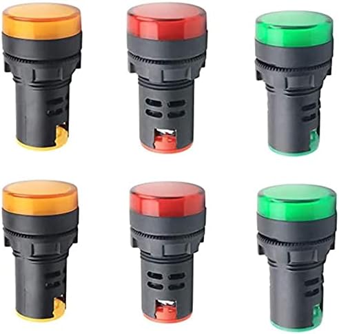 Szliyands 220V 20mA Energy Saving LED Indicator Light Mounting Hole Size 22mm (7/8 Inch) Red Green Yellow 6 Pcs