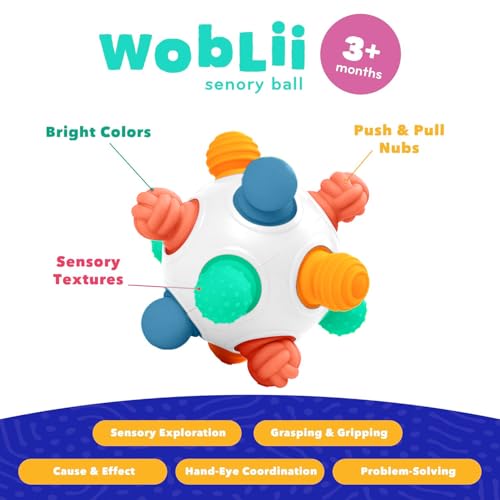 Image of Mobi Woblii Sensory Ball for Babies - Montessori Teething Toy with Satisfying Pop, Food-Grade Silicone Baby Teether for 3 Months+, BPA & Phthalate Free Activity Toy