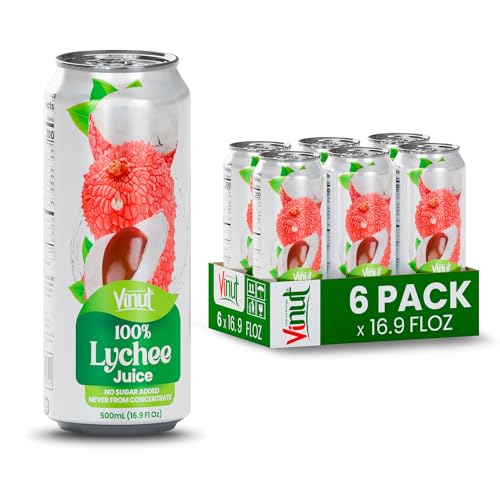 Image of VINUT 100% Lychee Juice, No Added Sugar, Not From Concentrate, 16.9 fl oz (500 mL) Can, Pack of 6