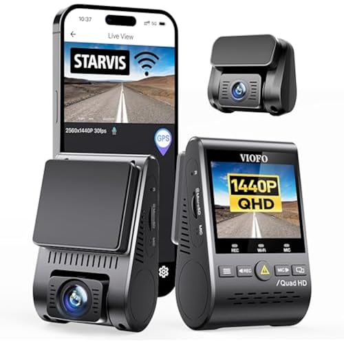 VIOFO Dual Dash Cam, 2K 1440P 60fps+1080P 30fps Front and Rear Dash Camera with Wi-Fi GPS, Parking Mode, Emergency Recording, Super Capacitor, Motion Detection (A129 Plus Duo)
