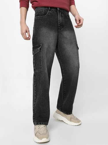 Image of Neostreak Men's Loose Baggy Fit Washed Cargo Jeans with 6 Pockets Non-Stretchable