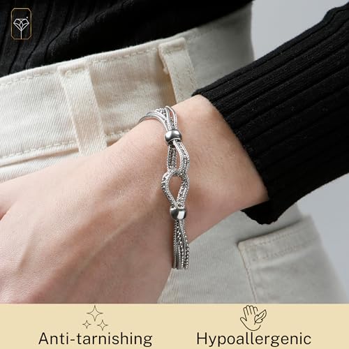 MAX + STONE 925 Sterling Silver Bracelets for Women | 7.5 Inch Pure Silver Mesh Bracelet | Hypoallergenic Anti Tarnishing Solid Silver Bracelets4