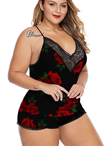 Image of Women Plus Size Pajamas Cami Shorts Set Nightwear Sexy Lace Lingerie Sleepwear