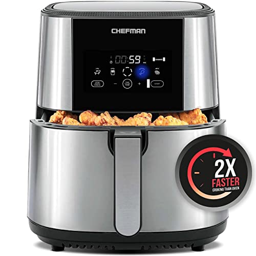 CHEFMAN Large Air Fryer Max XL 8 Qt, Healthy Cooking, User Friendly, Nonstick Stainless Steel, Digital Touch Screen with 4 Cooking Functions, BPA-Free, Dishwasher Safe Basket, Preheat & Shake Reminder