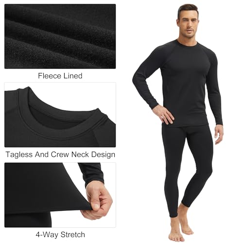 Men's Thermal Underwear Long Johns Fleece Lined Compression Pants Shirts Tops Athletic Base Layer Set Cold Weather3