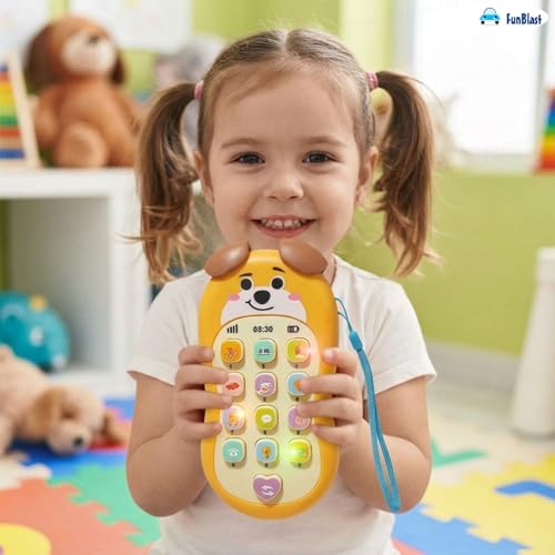Image of FunBlast Cartoon Musical Mobile Phone for Kids, Mobile with Light & Sound Toys for Babies | Educational Toys for Kids 3+ Years /Boys /Girls-1 Unit (PuppyYellow)