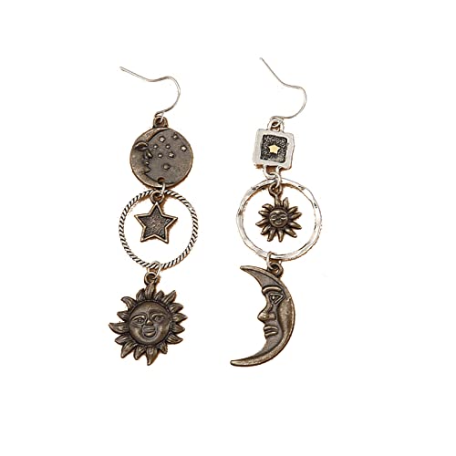 for Sun Moon Pentagram Asymmetric Trendy Pendant Earrings Party Jewelry Gift for