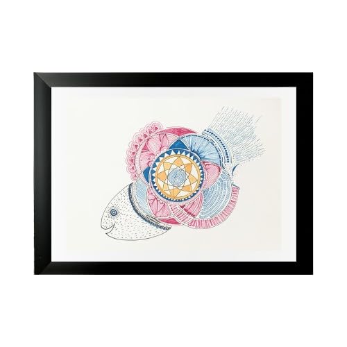 Colorful Fish Mandala Art ? Handmade Geometric Folk Painting for Vibrant Home Decor