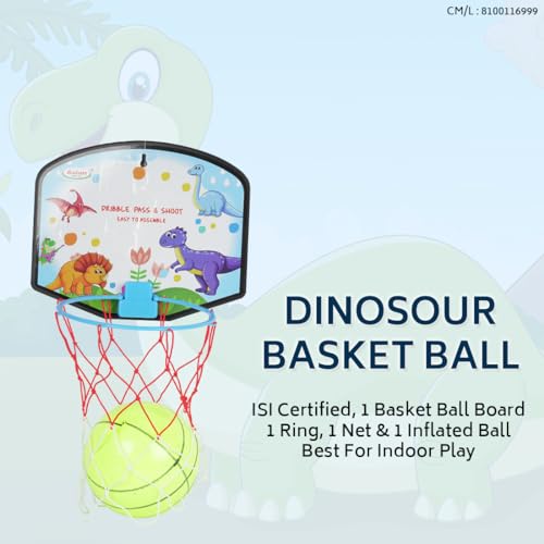 Image of Asian Portable Plastic Basketball with Hoop for Kids Multicolor (Dinosour Theme)