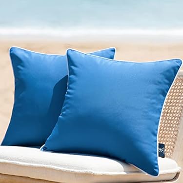 AMAZON - Phantoscope Pack of 2 Outdoor Waterproof Solid Throw Decorative Pillow Cover Decorative Square Outdoor Pillows Cushion Case Patio Pillows for Couch Tent Sunbrella, Blue 18×18 inches 45×45 cm