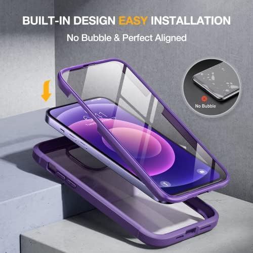 Image of Miracase Glass Series for iPhone 12 /12 Pro Case 6.1 inch, Upgraded Full-Body Rugged Phone Bumper Case Cover with Built-in 9H Tempered Glass Screen Protector and Camera Protector, Purple