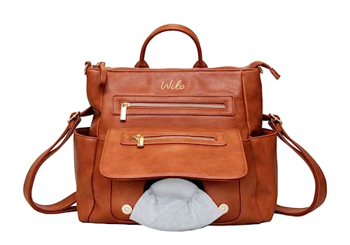 Image of Wilo Small Baby Diaper Backpack Purse- Small Stylish Bag Purse Refillable Wet Wipe Dispenser Registry Shower Portable Changing Kit (Brown)