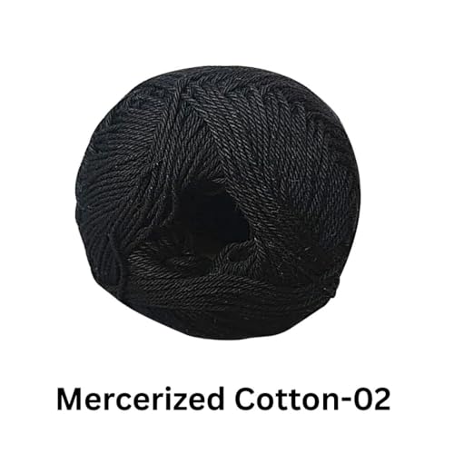 Image of VCR 4 Ply Black 100% Mercerized Cotton Yarn, 60 Grams Hank, 190 Meters Length, Cotton Combed Ball, Smooth and Glossy Crochet Yarn for Crochet and Knitting, Pack of 1, Suitable for DIY Crafts