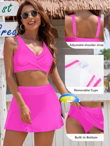 SHEKINI Women's High Waisted Bikini Set Twist Front Two Piece Skirted Bathing Suits with Pockets4