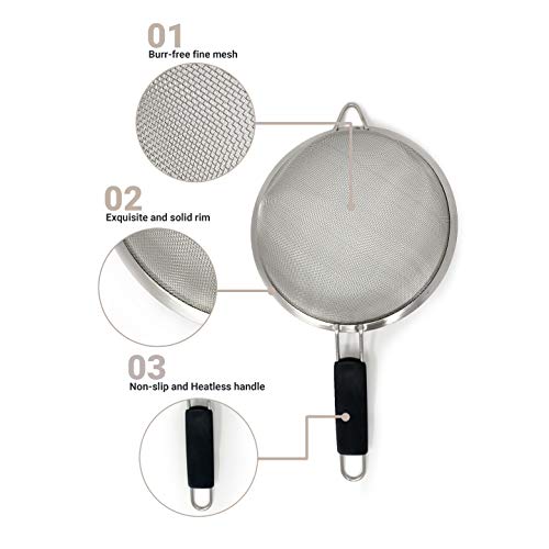 Makerstep Set Of 3 Stainless Steel Fine Mesh Strainers Graduated Sizes 3.38", 5.5", 7.87" Strainer Wire Sieve Sifter With Insulated Handle For Kitchen Gadgets Tools - New Home Kitchen Essentials #TOP2