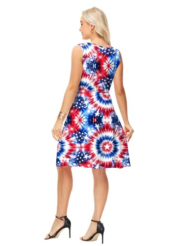 Image of Deerose 4th of July Dress for Women Sleeveless American Flag Patriotic Elastic High Waist Sundress