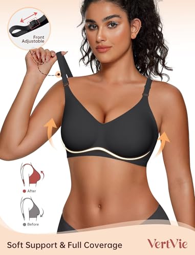 Vertvie Jelly Bra No Underwire Seamless Push Up Full Coverage, BLK/BRN, XL - image 2