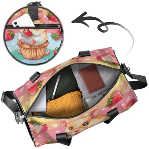Squirrel Cake Strawberries Travel Gym Bag Waterproof Sport Dance Bag for Women Men Portable Gymnastics Duffel Bags Canvas Tote Carry on Handbag for Workout Overnight Weekender2