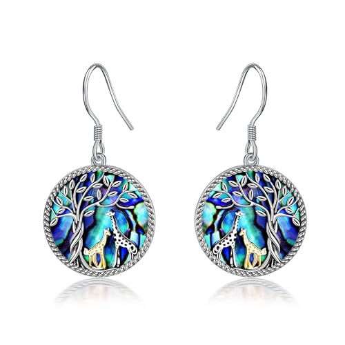 ONEFINITY Giraffe Tree of Life Earrings Sterling Silver Giraffe Abalone Shell Dangle Drop Earrings for Women Jewelry Gifts