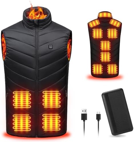 Tiazhan Heated Vest, with Power Bank Included (10000 mAh), Lightweight and Rechargeable Heating Jacket, Smart Heating Jacket, Chauffante Veste Heated Vest for Men
