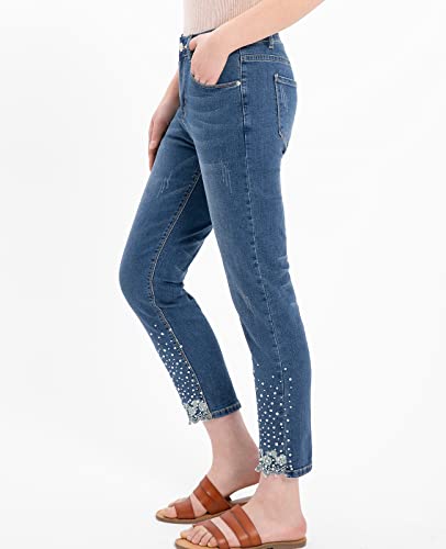 ThCreasa Womens Mid Rise Embroidered Jeans Straight Leg Stretch Cropped Denim Pants2