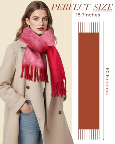 Winter Scarf for Women - Mohair Winter Scarf 91"×16", Soft Warm Scarves for Women/Men​- Red 1 Pack Red4