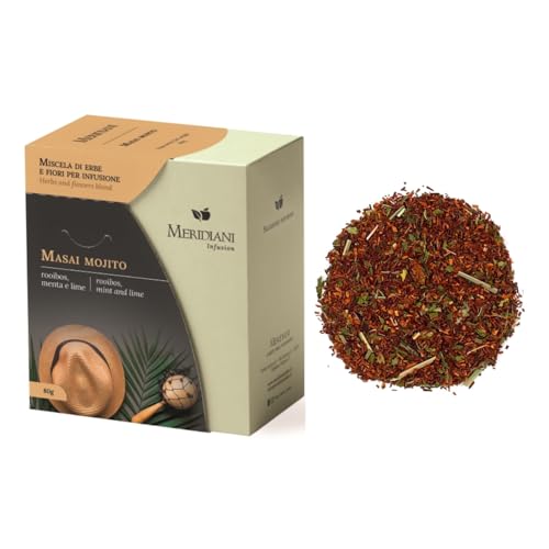 Meridiani® | Masai Mojito Infusión Rooibos Menta y Lima | Mezcla Fresca Intensa Base Rooibos con Hierbas y Flores para Infusión - (80 Gr)